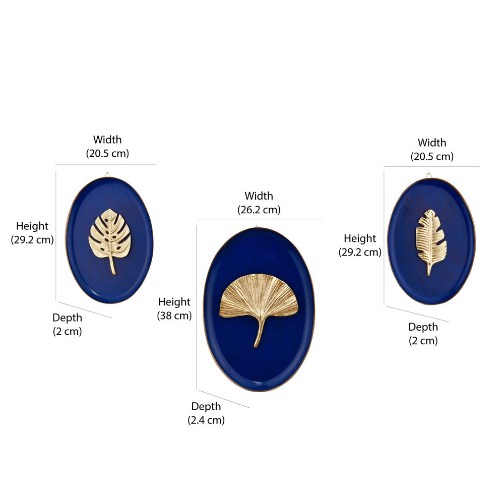 3D Leaves Wall Decor Plates Set of 3 (Blue)