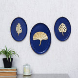 Nilkamal 3D Leaves Wall Decor Plates Set of 3 (Blue)