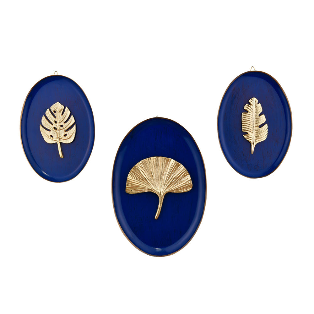 3D Leaves Wall Decor Plates Set of 3 (Blue)