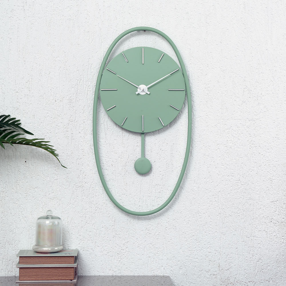 Oval Round Analog Pendulum Wall Clock (Mint Blue)