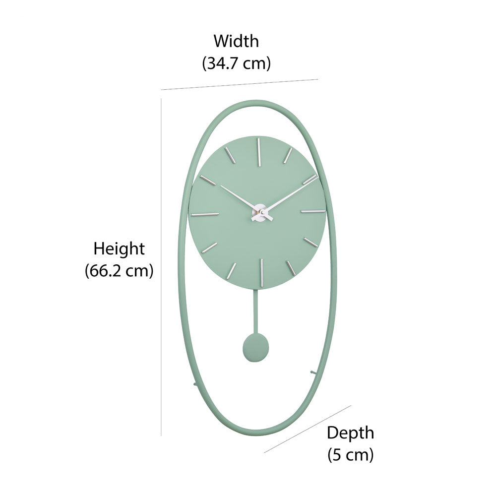 Oval Round Analog Pendulum Wall Clock (Mint Blue)