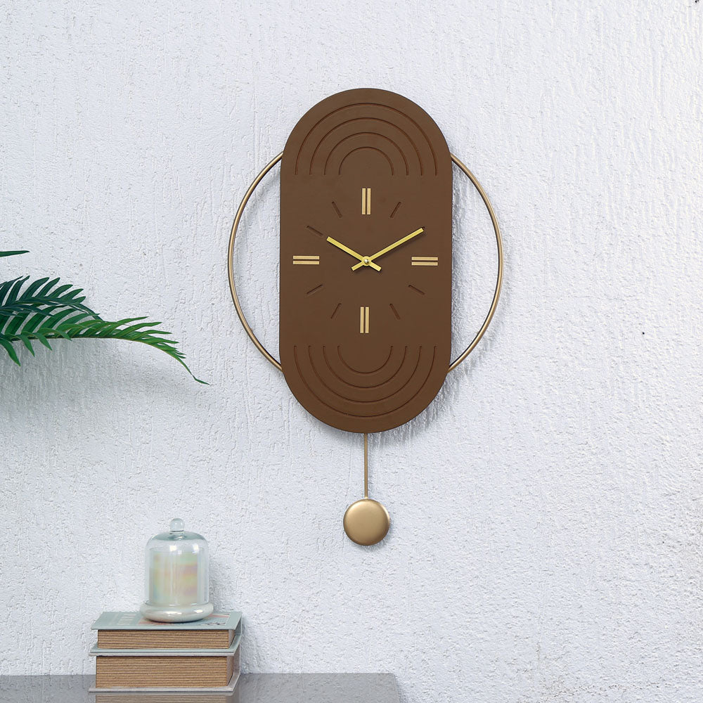 Arch Analog Pendulum Wall Clock (Brown)