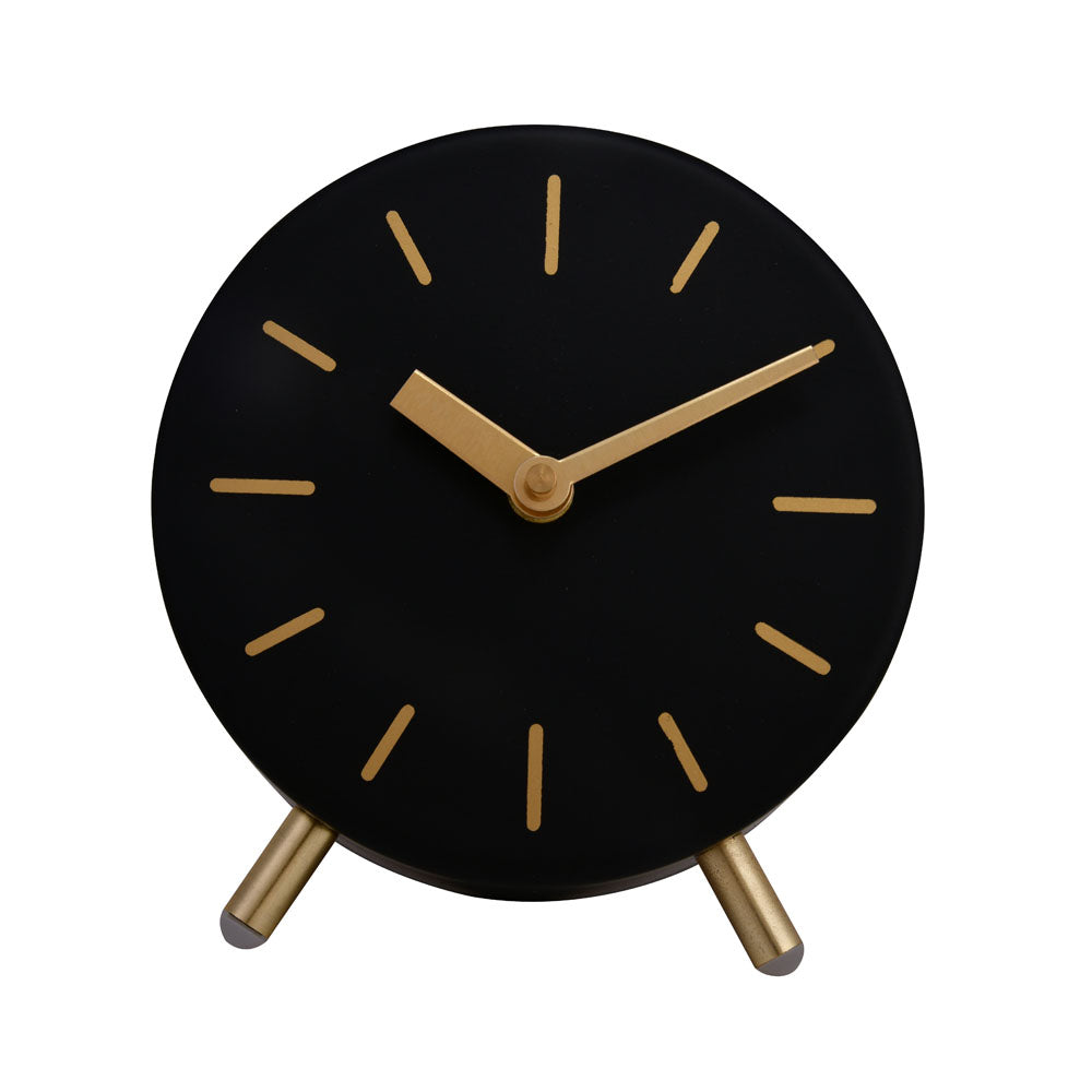 Round Shape Metal Table Clock (Black & Gold)