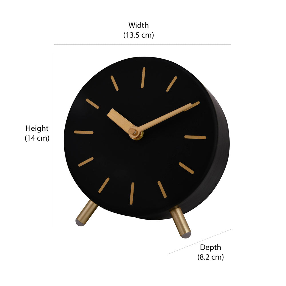 Round Shape Metal Table Clock (Black & Gold)