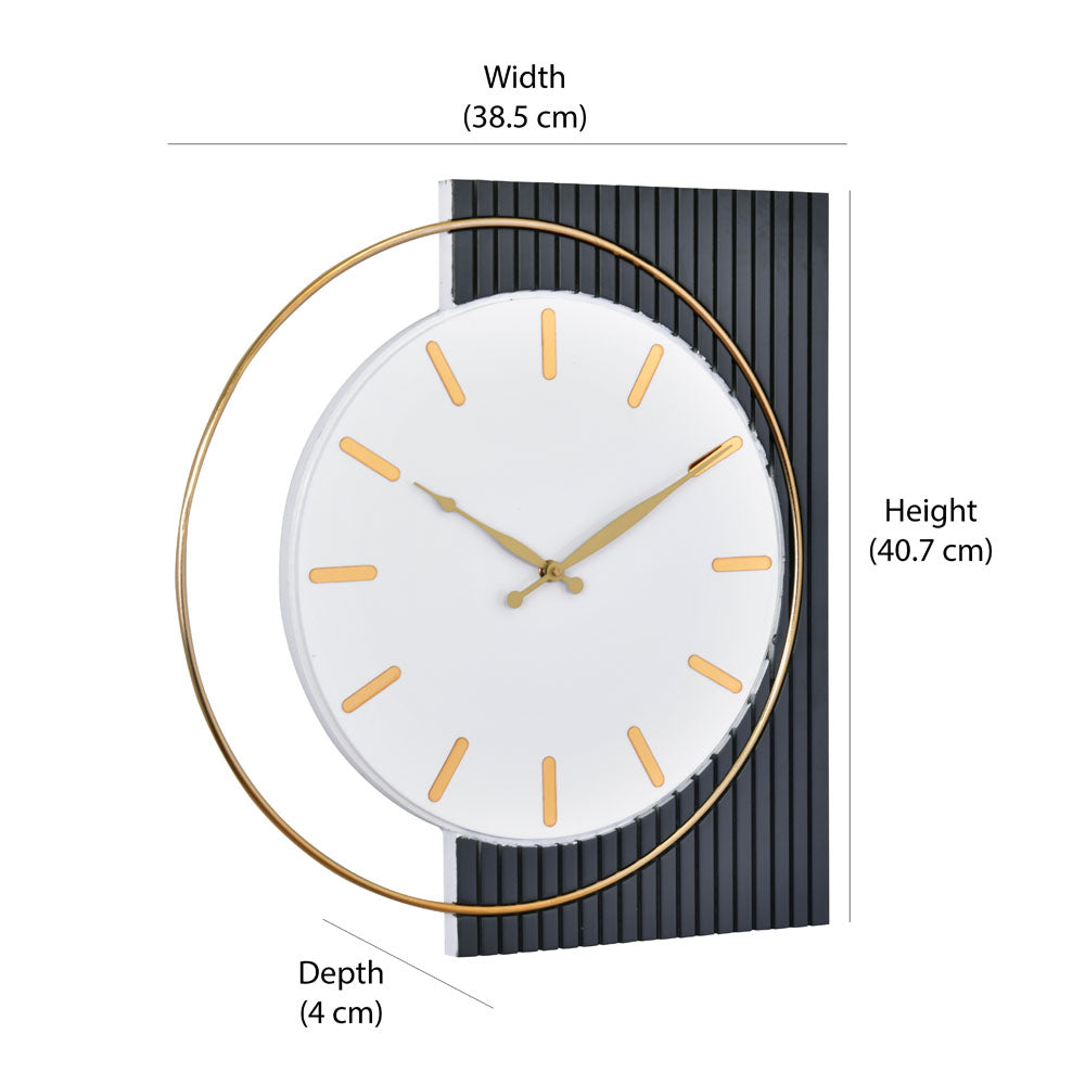 Rectangular Round Wooden and Metal Wall Clock (Grey & White)