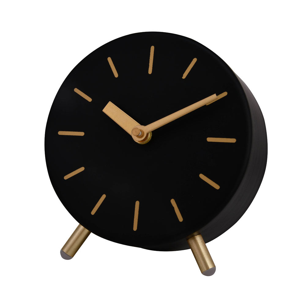 Round Shape Metal Table Clock (Black & Gold)