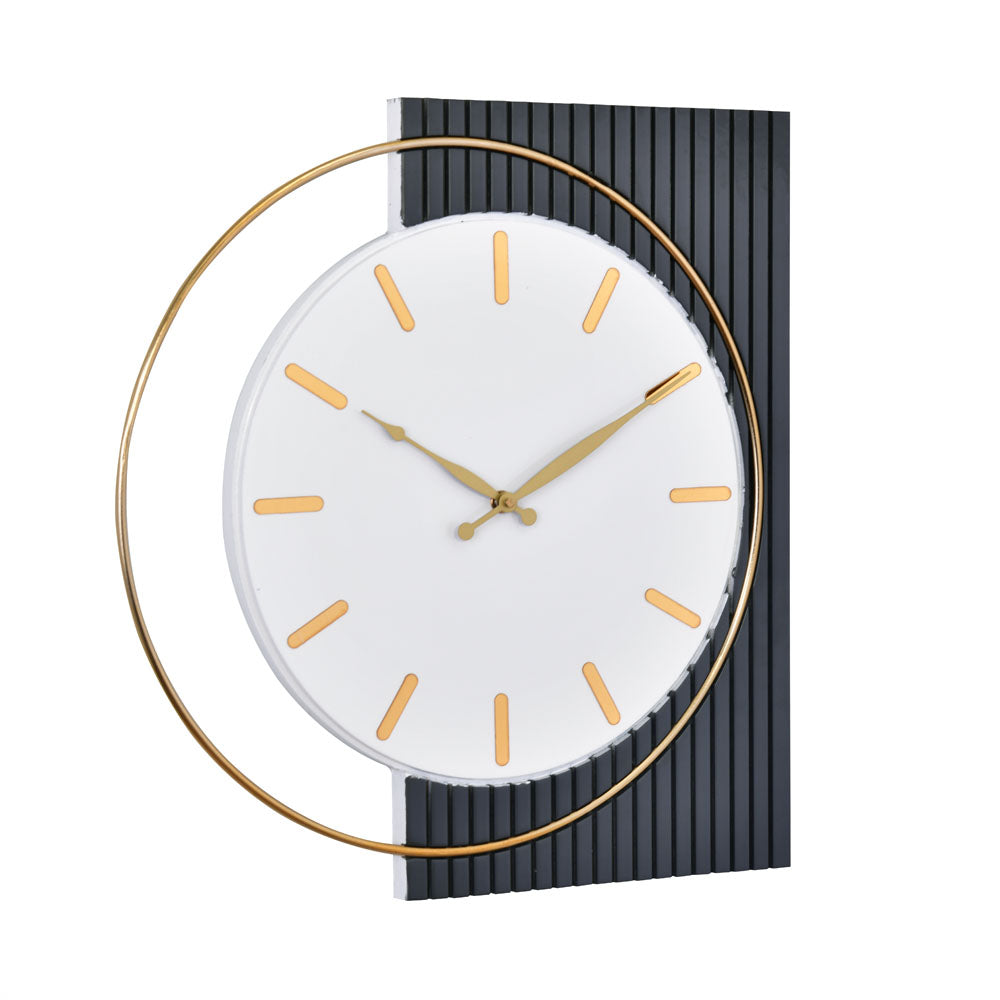 Rectangular Round Wooden and Metal Wall Clock (Grey & White)