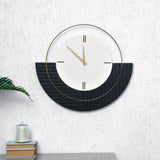 Semi Circular Wooden and Metal Wall Clock (Black & White)