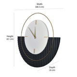 Semi Circular Wooden and Metal Wall Clock (Black & White)