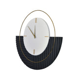 Semi Circular Wooden and Metal Wall Clock (Black & White)