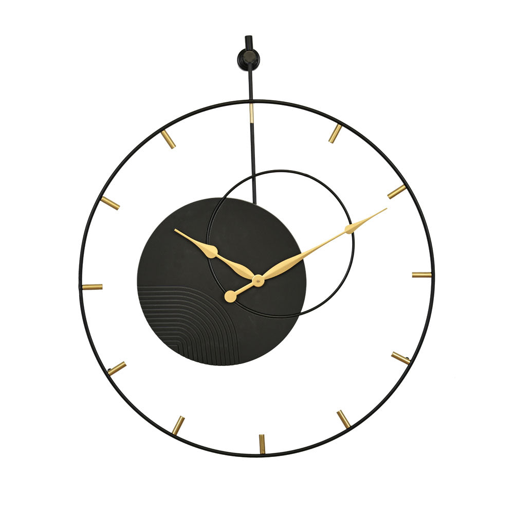 Round Ring Wooden and Metal Wall Clock (Black & Gold)