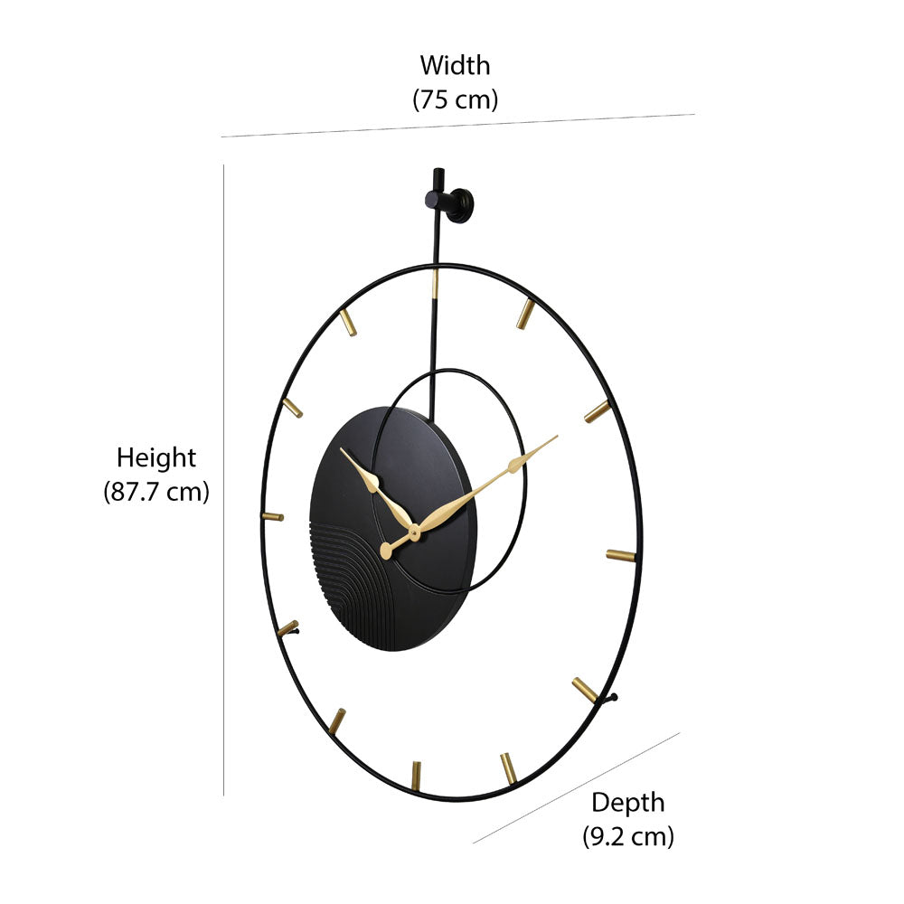 Round Ring Wooden and Metal Wall Clock (Black & Gold)