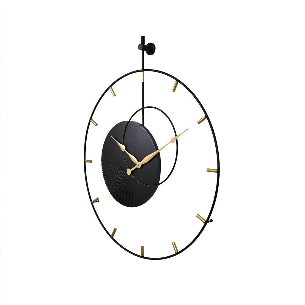 Round Ring Wooden and Metal Wall Clock (Black & Gold)