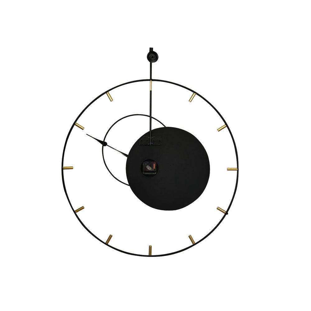 Round Ring Wooden and Metal Wall Clock (Black & Gold)