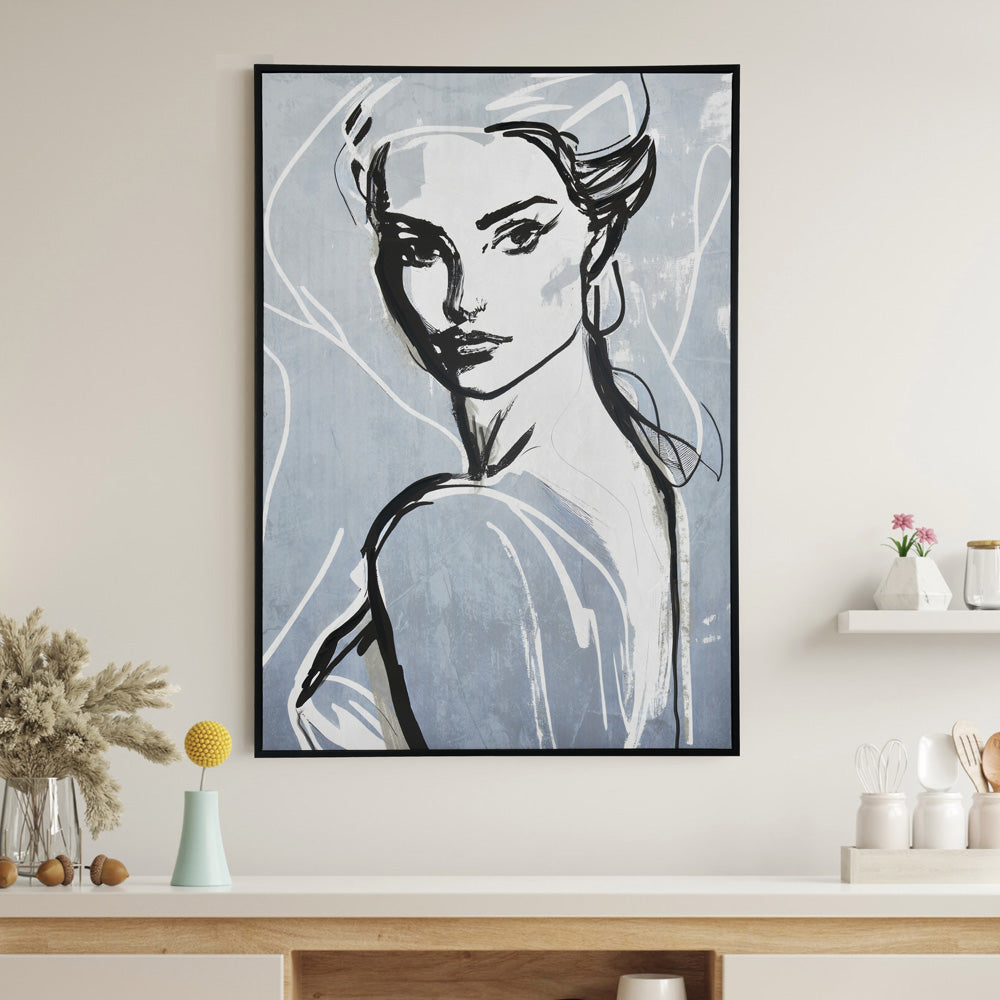 Lady Face Decorative Wall Painting (Blue)