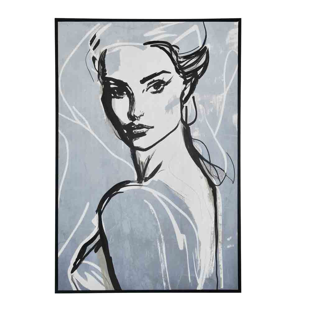 Lady Face Decorative Wall Painting (Blue)