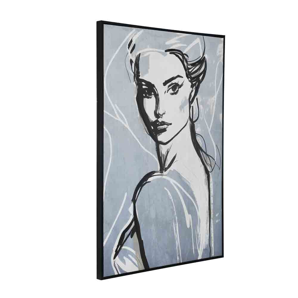 Lady Face Decorative Wall Painting (Blue)