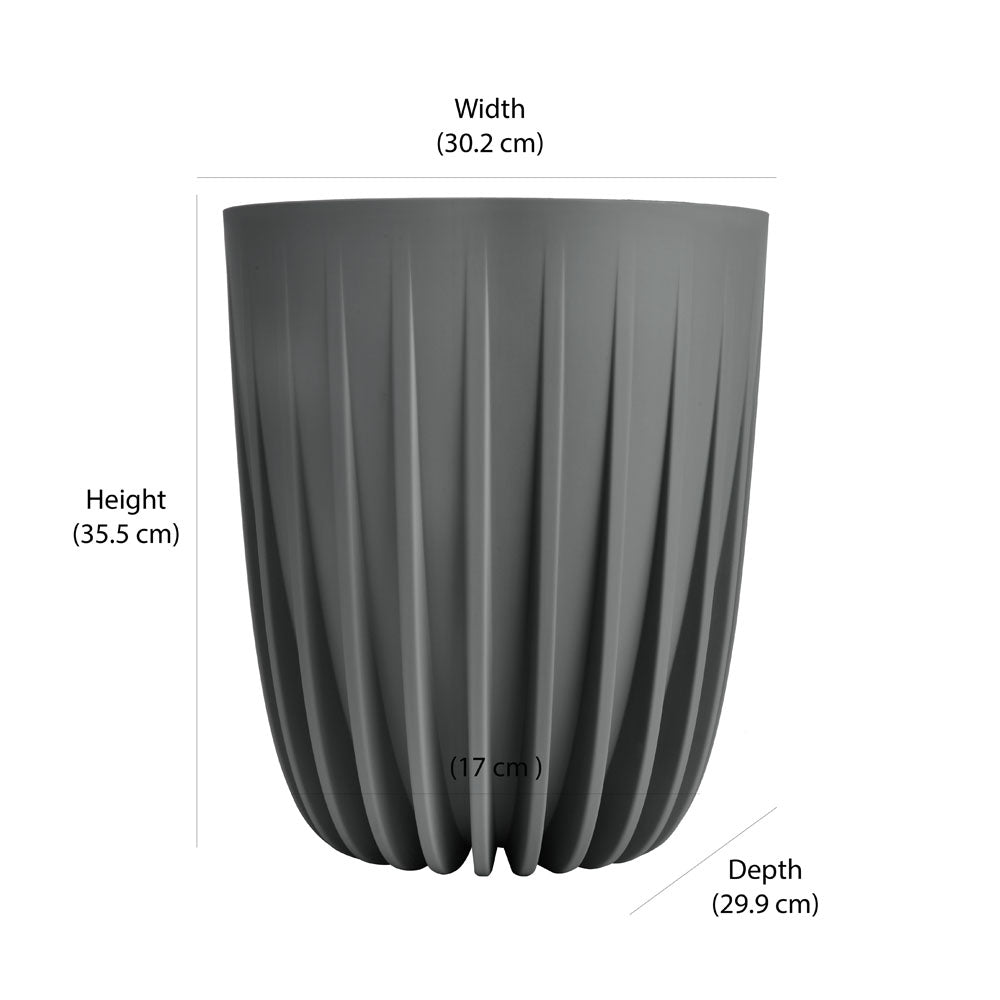 Semi Fluted Design Polypropylene Bucket Planter (Grey)