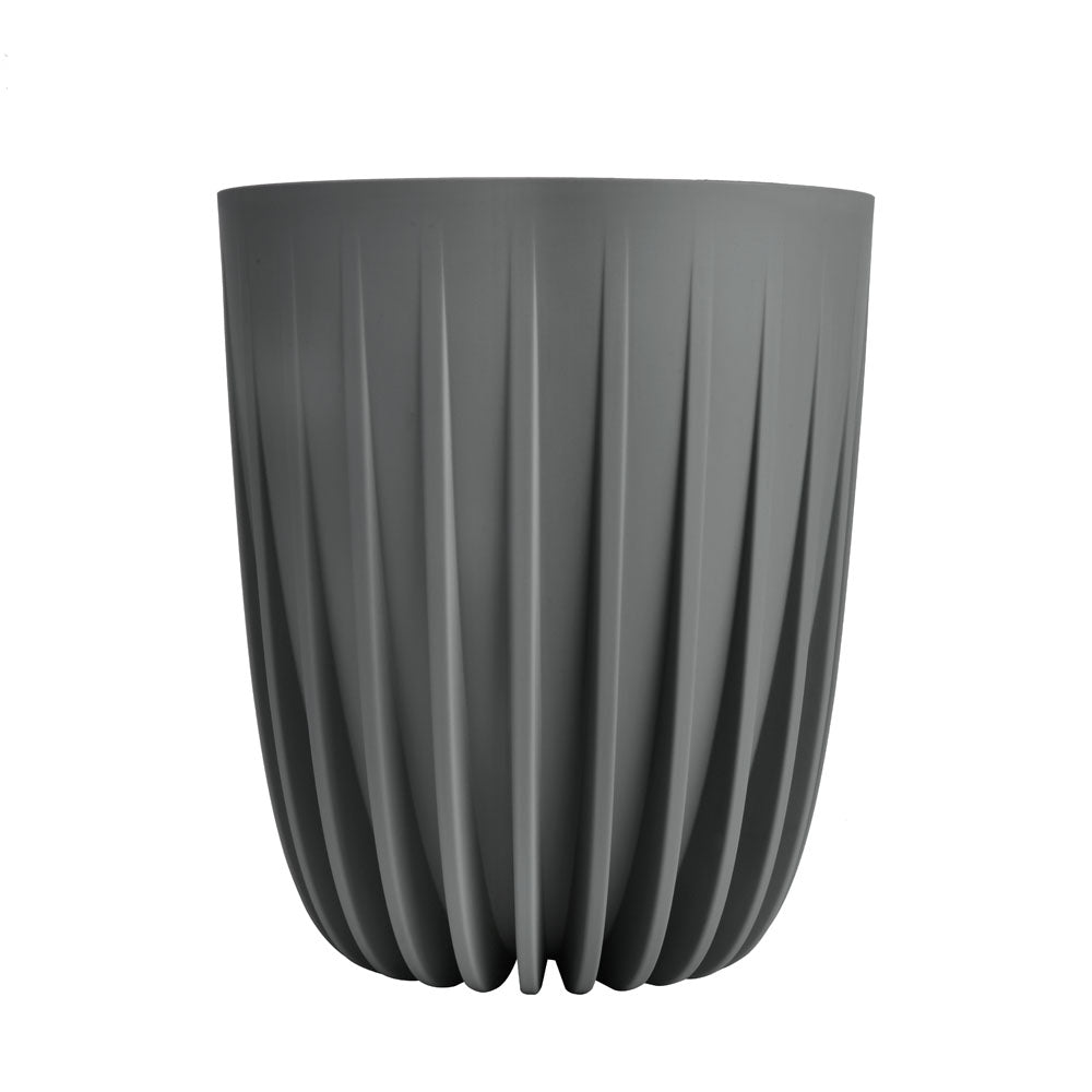 Semi Fluted Design Polypropylene Bucket Planter (Grey)