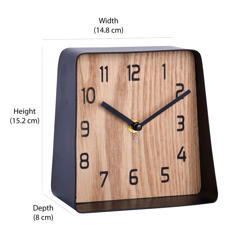 Square Shape Metal & Wooden Table Clock (Black & Brown)