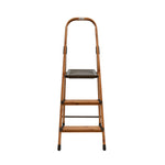 3 Steps Wooden Finished Foldable Aluminium Ladder (Brown)