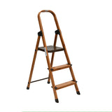 3 Steps Wooden Finished Foldable Aluminium Ladder (Brown)