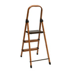 3 Steps Wooden Finished Foldable Aluminium Ladder (Brown)