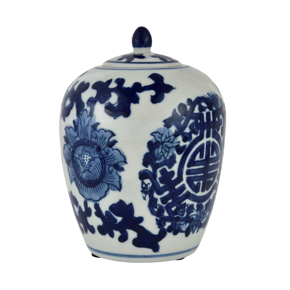 Decorative Porcelain Small Lidded Jar Vase (Blue & White)