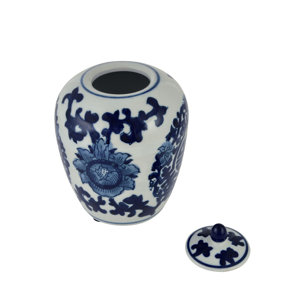 Decorative Porcelain Small Lidded Jar Vase (Blue & White)