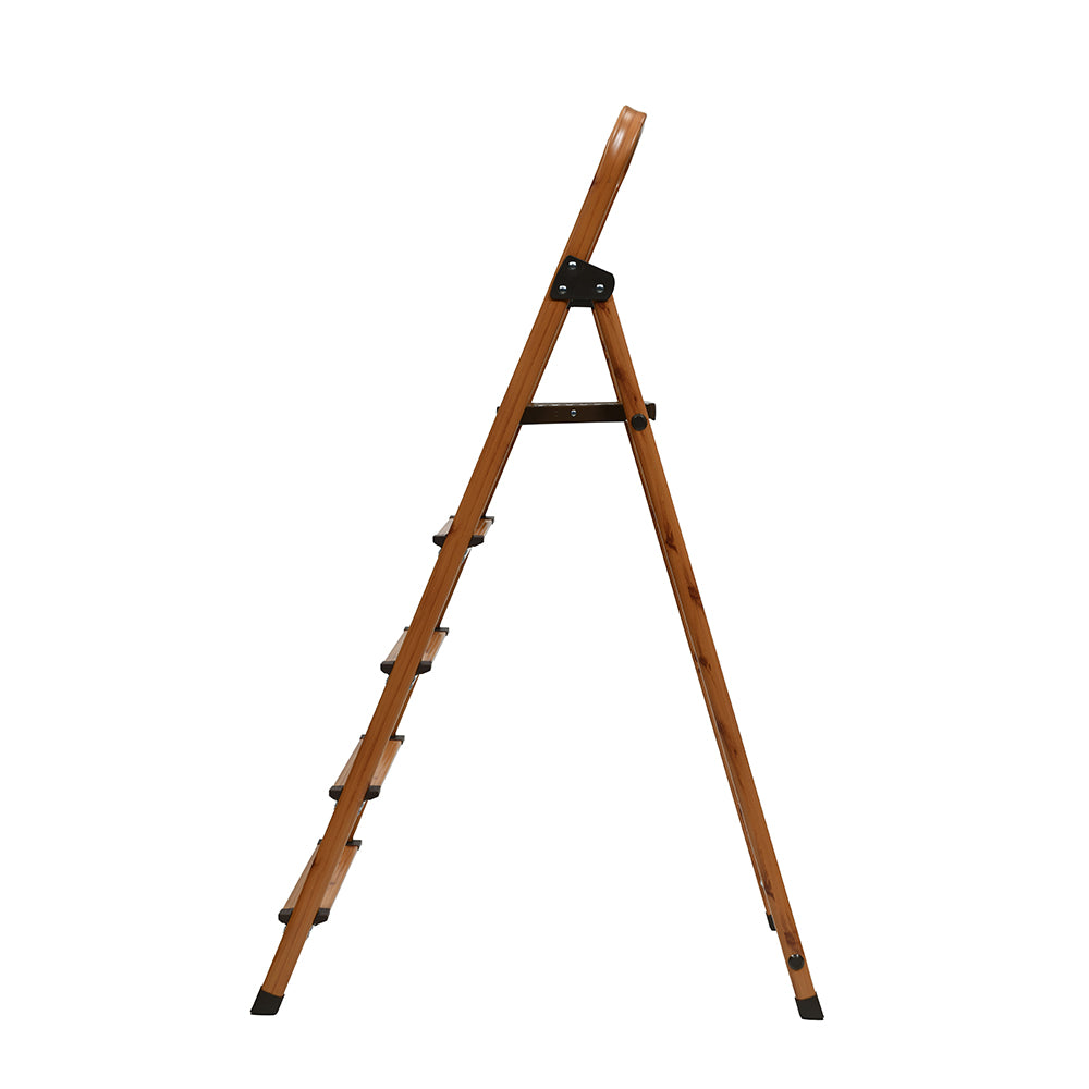 5 Steps Wooden Finished Foldable Aluminium Ladder (Brown)