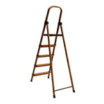 5 Steps Wooden Finished Foldable Aluminium Ladder (Brown)