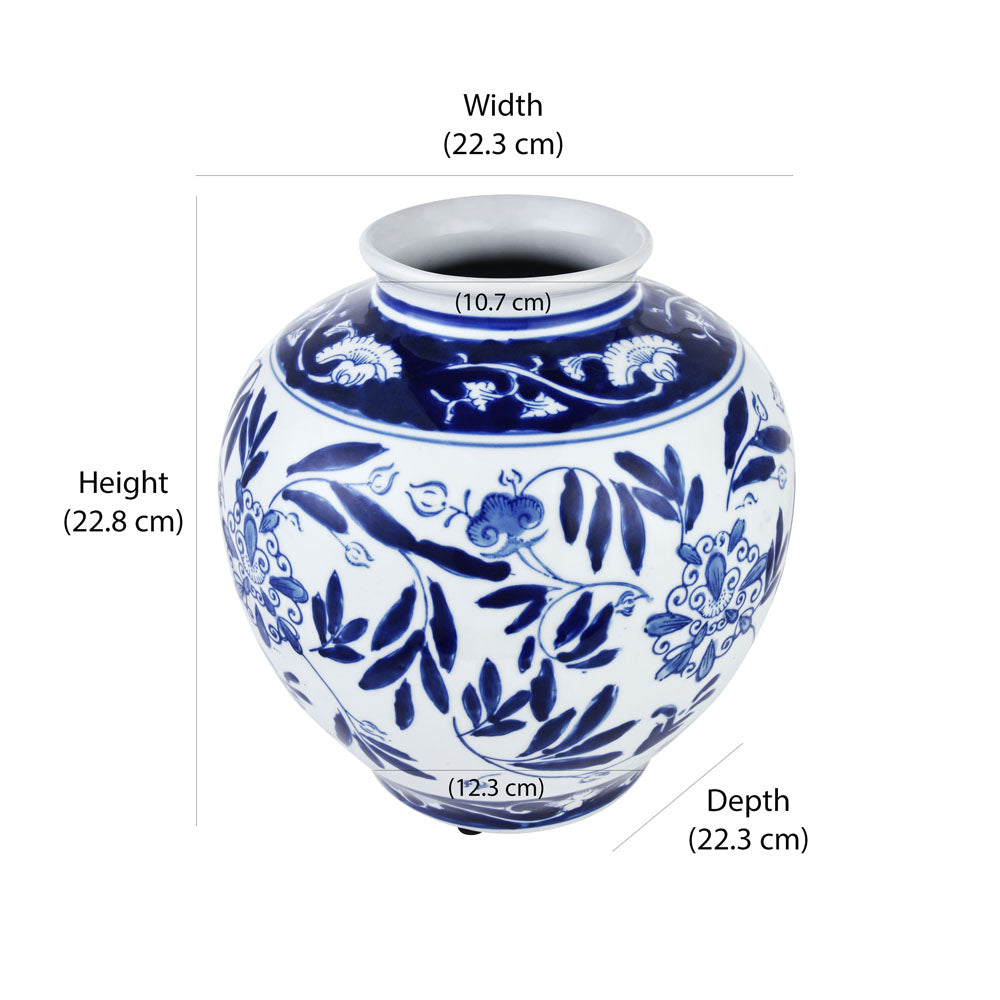 Leafy Decorative Porcelain Vase (Blue & White)