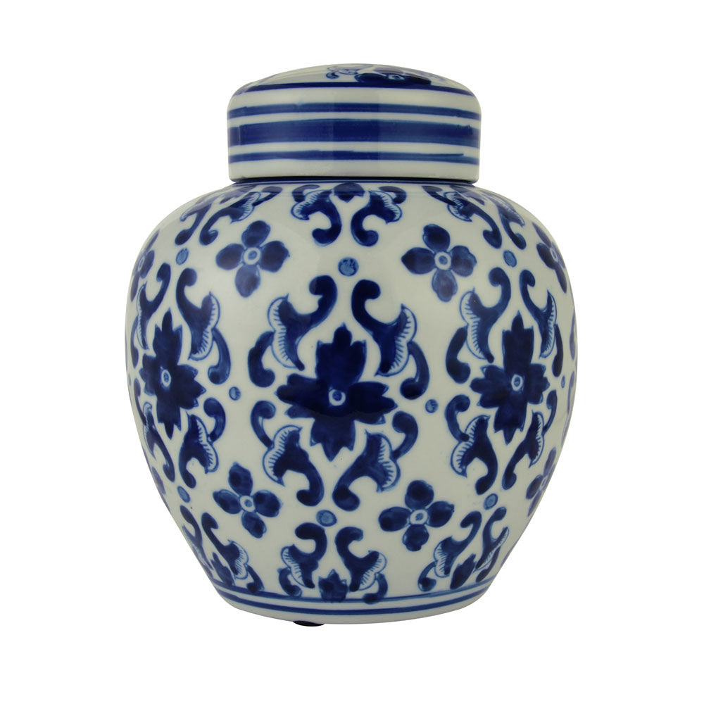 Decorative Motif Porcelain Urn Vase (Blue & White)