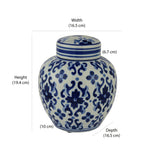 Decorative Motif Porcelain Urn Vase (Blue & White)