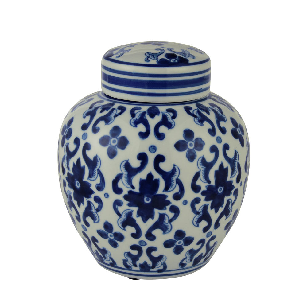 Decorative Motif Porcelain Urn Vase (Blue & White)