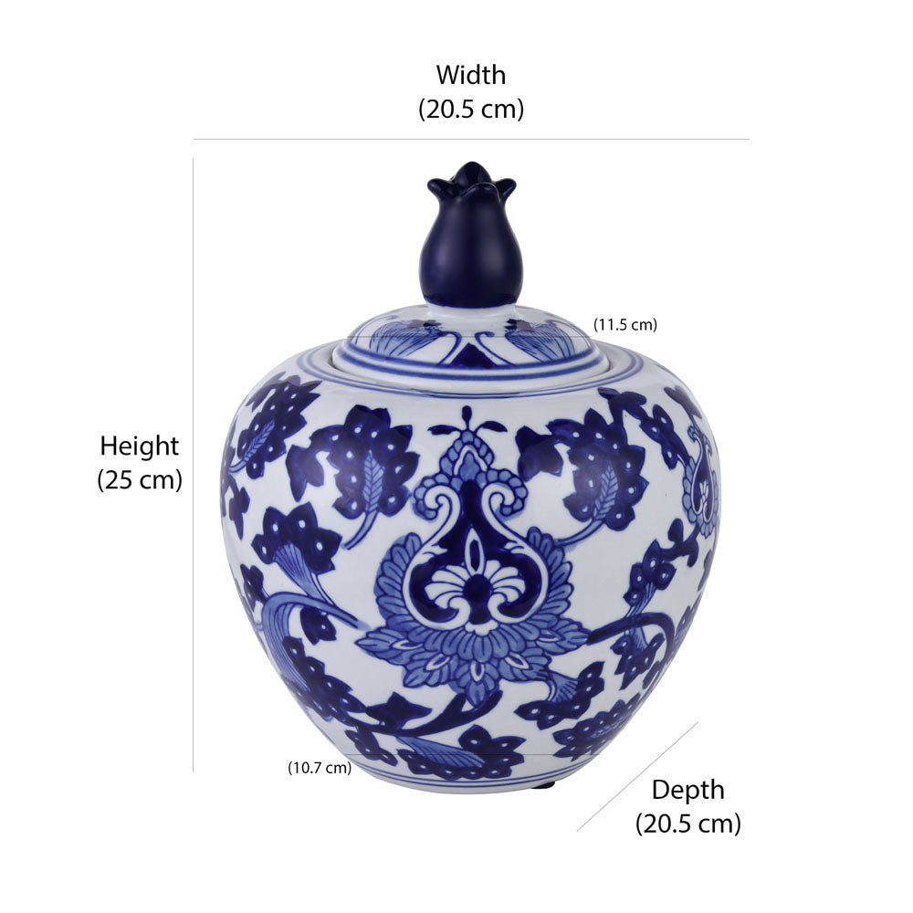 Floral Decorative Porcelain Urn Vase (Blue & White)