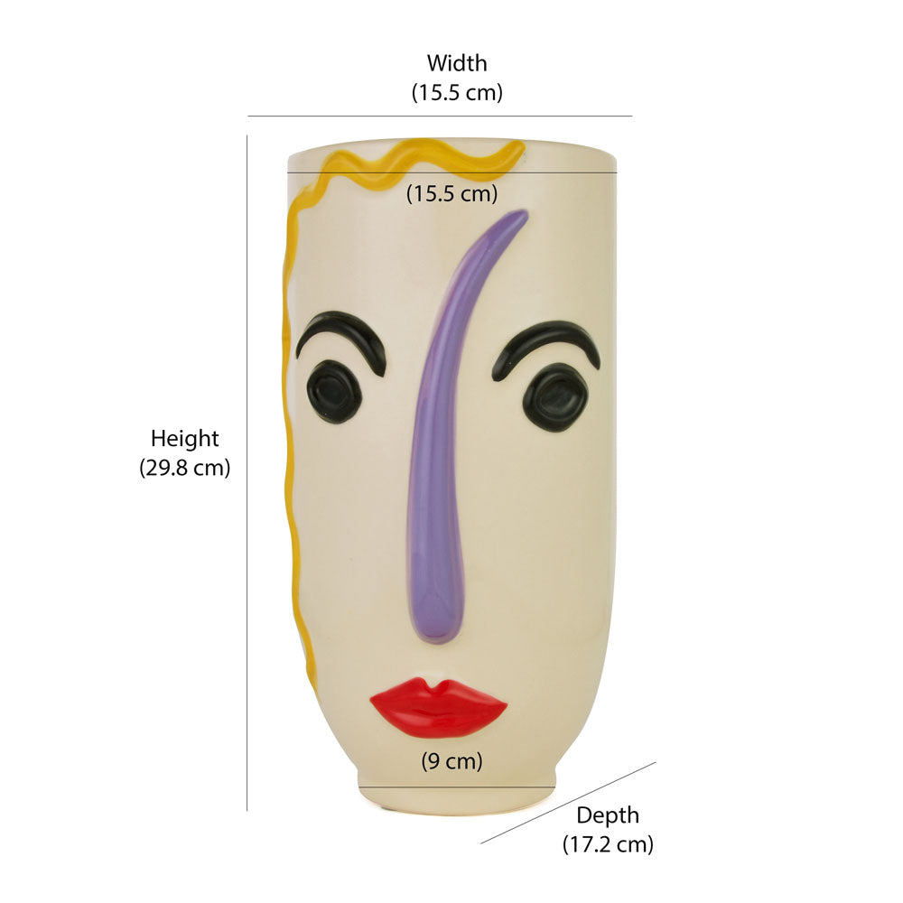 Girl Face Ceramic Vase (Multicolor)