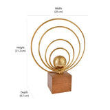 Taper Rings Metal & Wooden Table Decor Showpiece (Small, Gold & Brown)