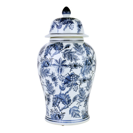 Leafy Decorative Porcelain Urn Vase (Blue & White)