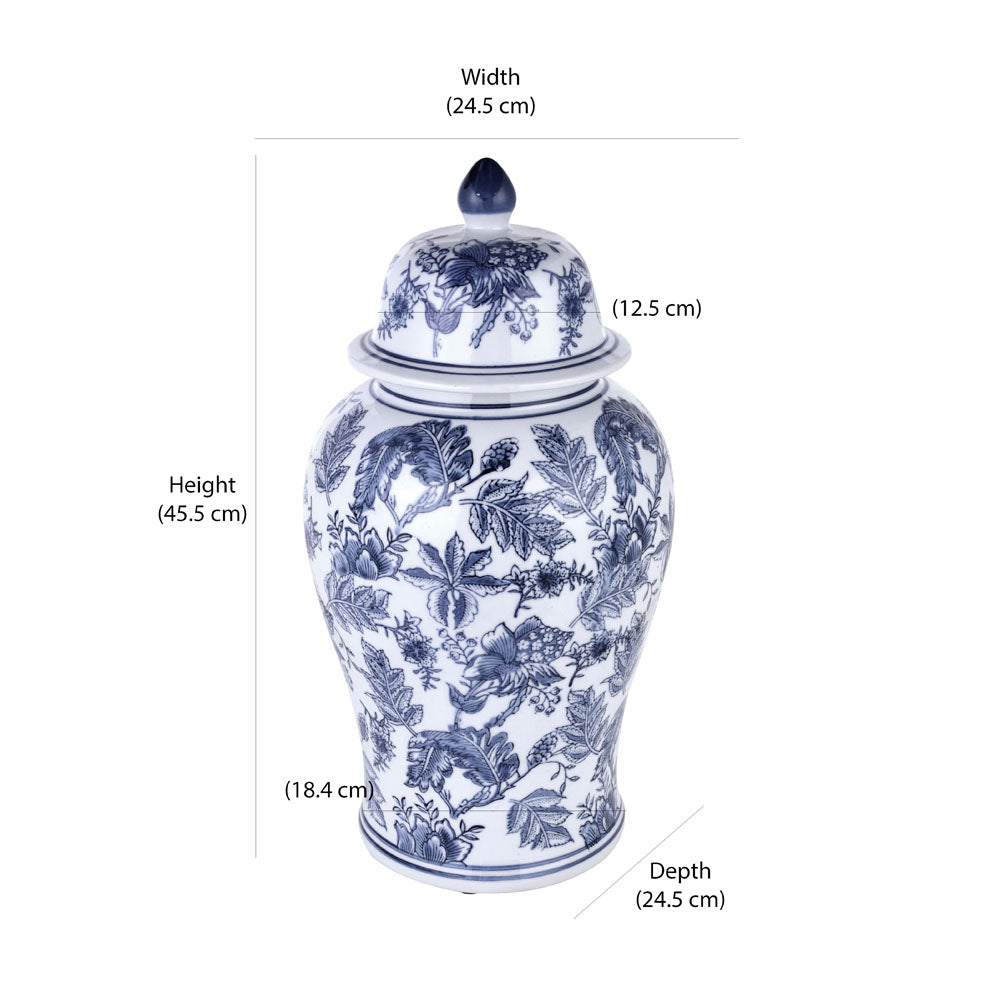 Leafy Decorative Porcelain Urn Vase (Blue & White)