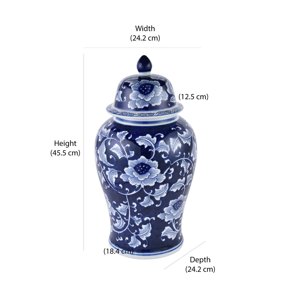 Floral Decorative Porcelain Urn Vase (Blue & White)