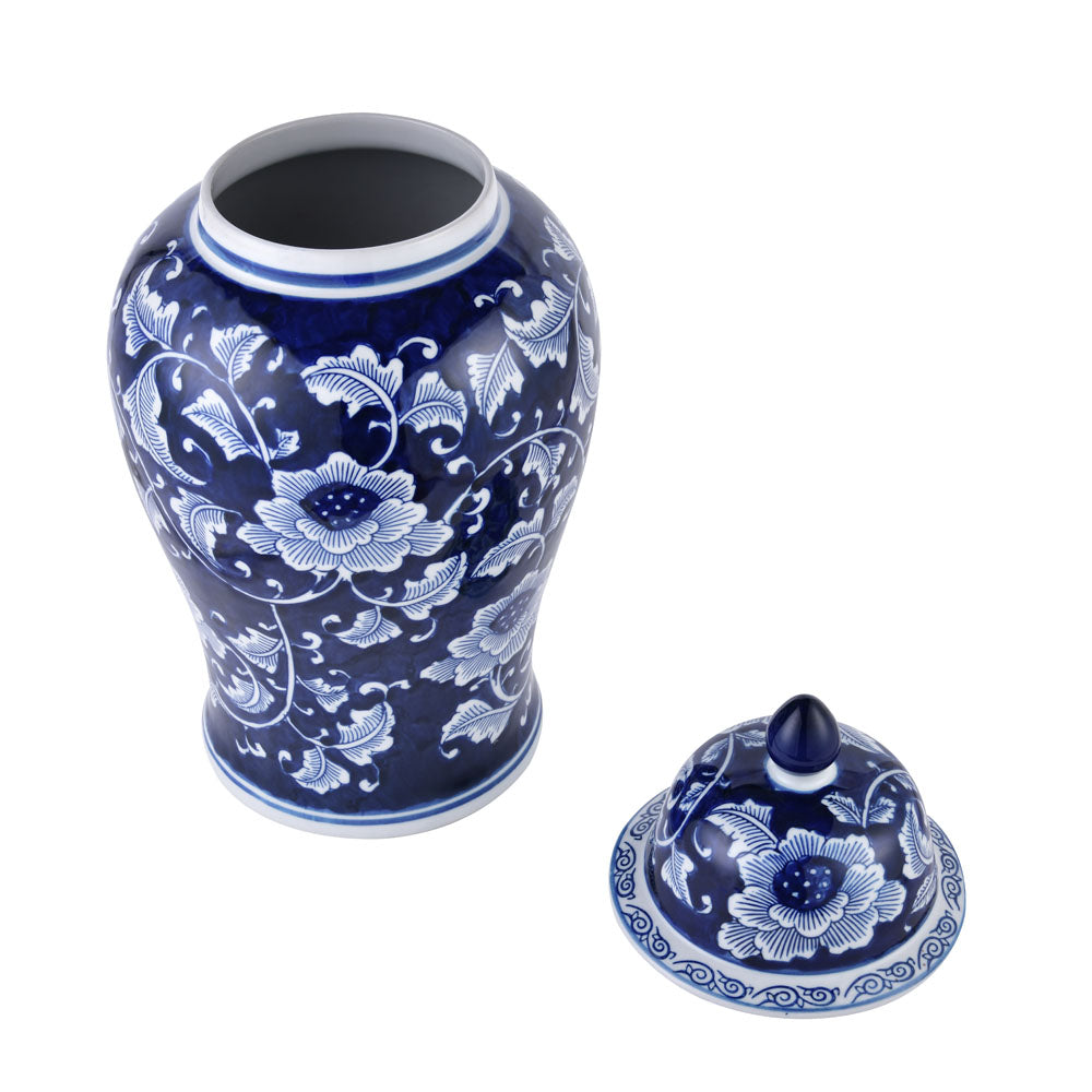 Floral Decorative Porcelain Urn Vase (Blue & White)