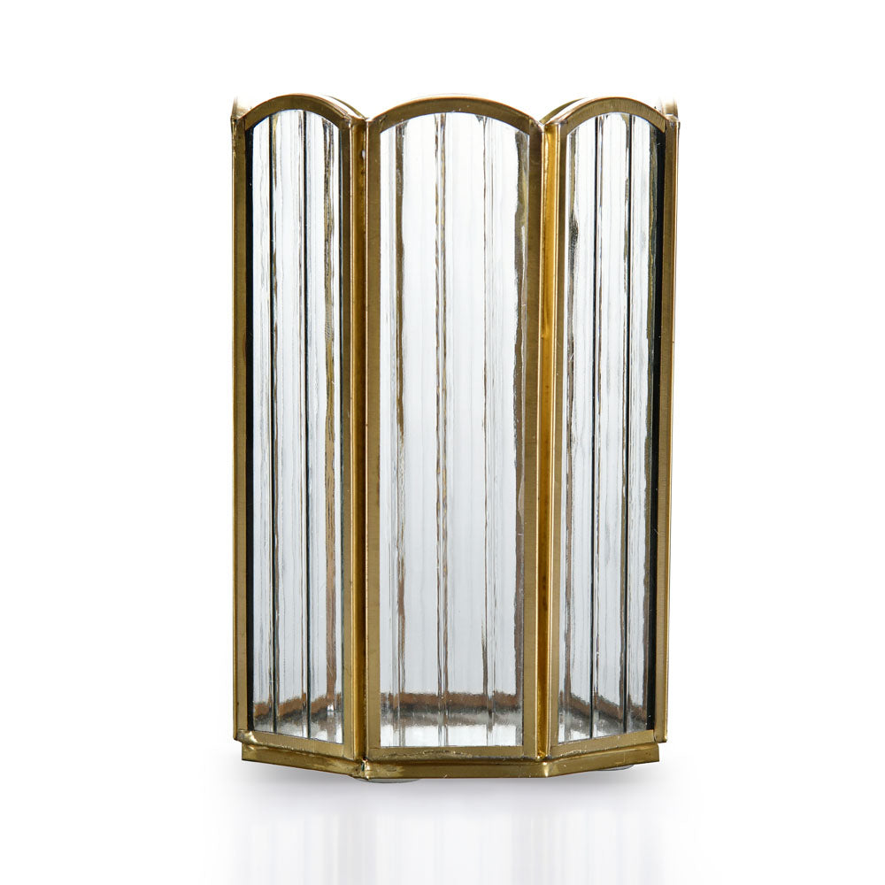 Round Arches Metal & Glass Candle Holder (Small, Gold)