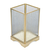 Square Shape Fluted Design Metal & Glass Candle Holder (Large, Gold)