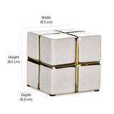 Decorative Ceramic Cube Showpiece (Small, White & Gold)