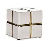 Decorative Ceramic Cube Showpiece (Small, White & Gold)