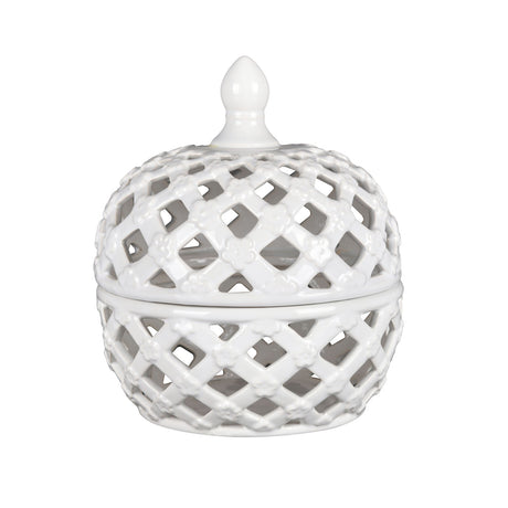 Decorative Rhombus Ceramic Lidded Jar Vase (White)