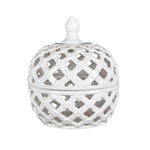 Decorative Rhombus Ceramic Lidded Jar Vase (White)