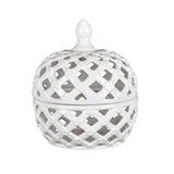 Decorative Rhombus Ceramic Lidded Jar Vase (White)