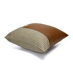 Houndstooth with Solid Patch Fabric and Leatherette 16' x 16' Cushion Cover (Beige & Tan)